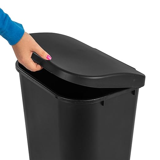 Sterilite 11.3 Gallon D Shape Flat Side Lift Top Lid Wastebasket Trash Can for Kitchen Home Office and Garage or Workspace Black (12 Pack)