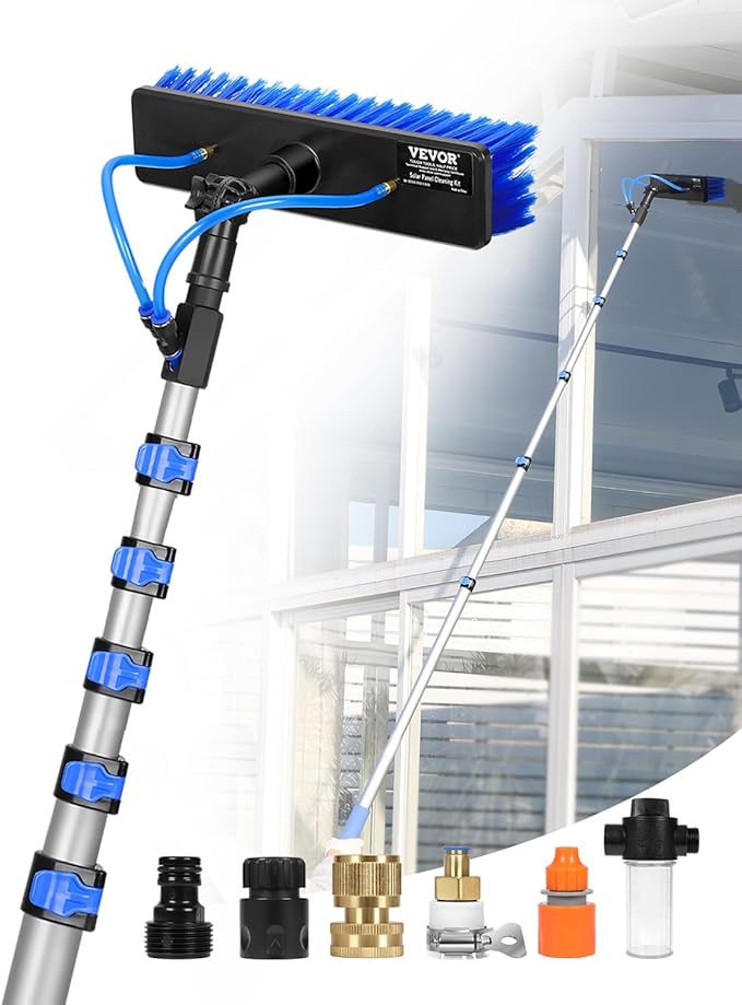 VEVOR Water Fed Pole Kit 36FT Solar Panel Cleaning Pole with Extendable Handle 180° Rotatable Brush Head &amp 65.6FT Hose Household &amp Outdoor Window Cleaner Tool for Caravan Solar Panel Deck