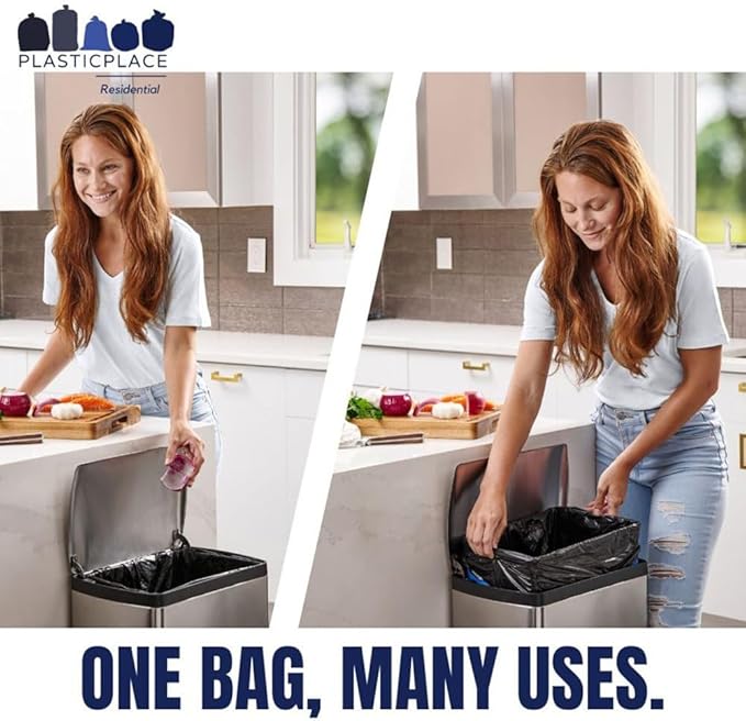 Plasticplace 12-16 Gallon Trash Bags │ 1.2 Mil Equiv.│ Black Garbage Can Liners │ 24 x 33 (250 Count)