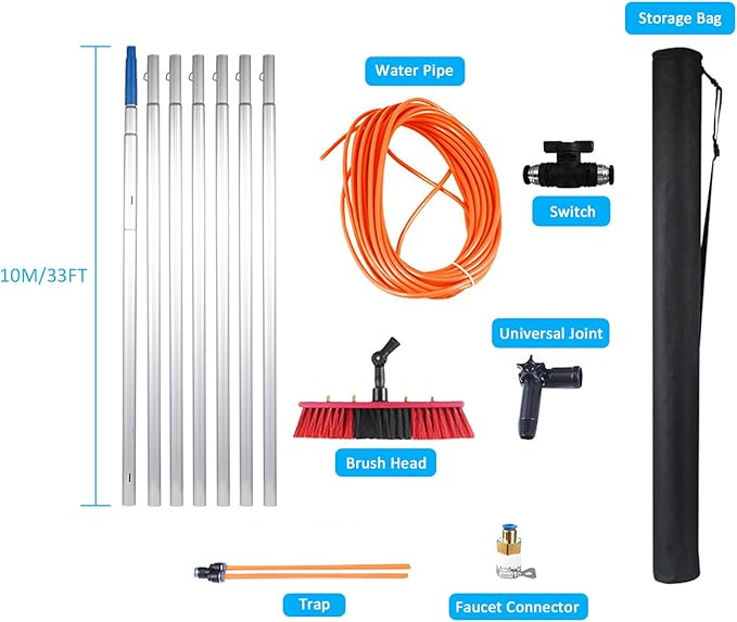 Window Cleaning Pole Water Fed Telescopic Brush Professional Window Cleaning Equipment Kit Extendable Cleaner Conservatory Roof Cleaning Photovoltaic and Solar Panels Window Cleaning Tool