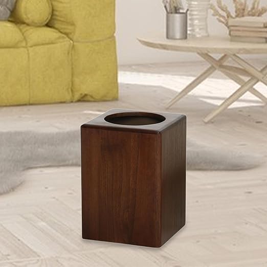Trash Bin Square Waste Basket Minimalist Rustic Household Garbage Container Garbage Can for Bedroom Living Room Office Walnut Color