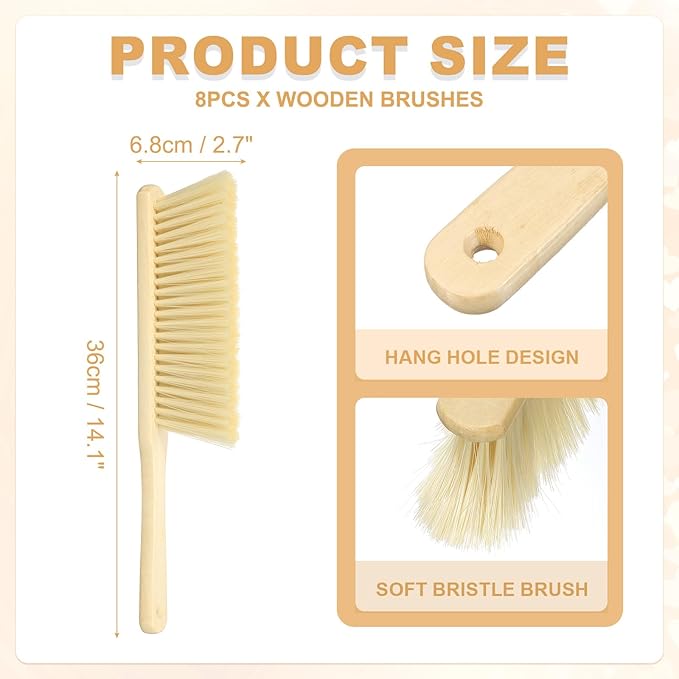 uxcell 8pcs Wooden Dust Brush 14 Inch Hand Broom Cleaning Brush Soft Bristle with Wood Handle for Bench Car Sofa Bed Fireplace Yellow