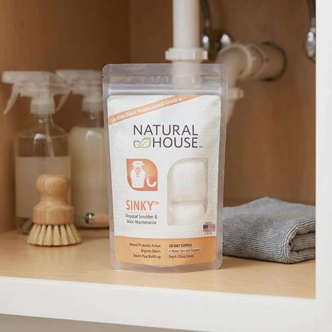 Natural House Sinky - Probiotic Garbage Disposal &amp Drain Cleaner Pods - Breaks Down Grease - Citrus Scent - Septic Safe - 60 Count