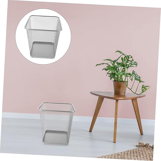 Garneck Household Sturdy Iron Framed Trash Can Ventilated Mesh Design Garbage Container for Bedroom Office and Indoor Use Stylish and Practical Wastebasket