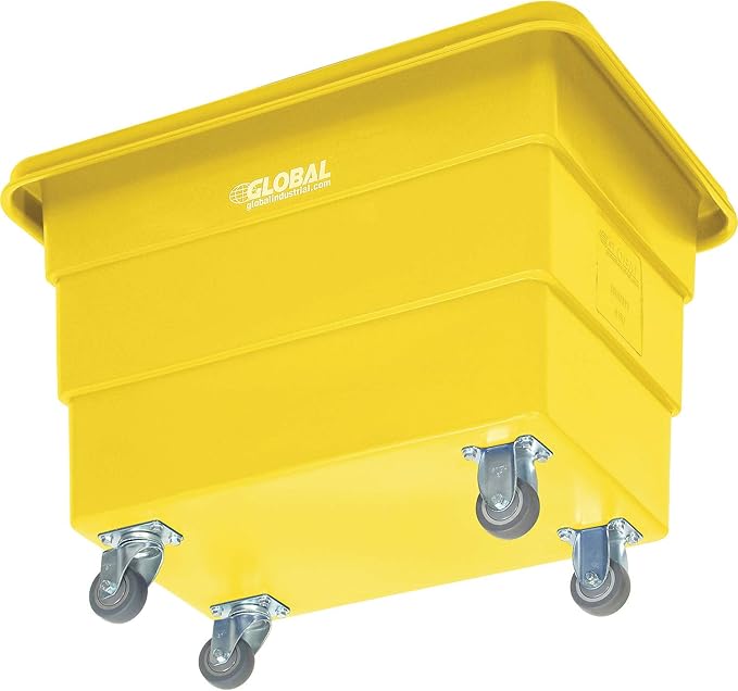 Global Industrial 6 Bushel Plastic Bulk Box Truck Direct Mount Base 500 lbs. Capacity 3 Non-Maring Rubber Casters Yellow 33-2/5L x 23 W x 24-1/2H