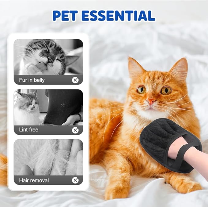 3PCS Pet Hair Removal Glove for Cats Dogs Electrostatic Pet Hair Remover Grooming Removal Gloves for Pet HairHair Remover Electrostatic Gloves for Couch Clothes Carpet Bed Furniture (3PC-Black)