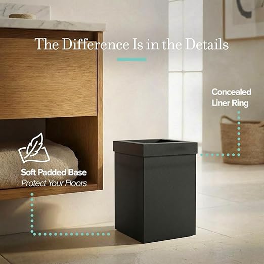 Gatco Small Bathroom Trash Can With Lid Square 3 Gallon Stainless Steel Wastebasket Under Sink Matte Black For Bathroom Bedroom Office (1915)