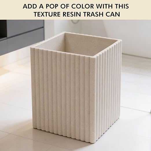 Beige Luxury Stone Bathroom Trash Can Modern Bathroom Office Trash Can Resin Wastebasket Garbage Receptacle Bin for Bathrooms Offices Powder Rooms Kitchens (Square Beige)