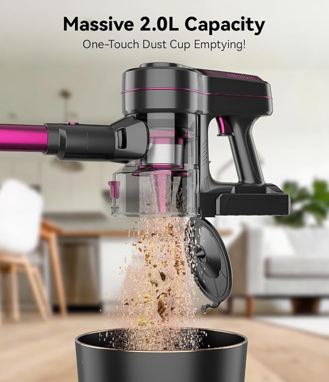 Cordless Vacuum Cleaner for Home600W 40000PA 70Mins Self-StandingPowerful Suction Anti-Tangle Long&ampPet Hair Easily Picks Up Hard/Soft Debris for All Surfaces:Hardwood FloorsTileCarpet (Purpl
