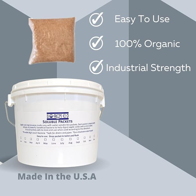 Industrial Strength Septic Tank Treatment Flushable live Bacteria Packets Dissolvable Sewer &amp Drain Line Treatment to Prevent Expensive Sewage Backups 1-Year Supply (12 Packets)