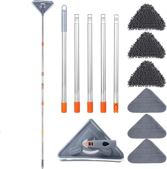 Wall Mop with Long Handle 360 ° Rotating Triangle Microfiber Cleaning Adjustable Dry and Wet Dust Cleaner for Floor