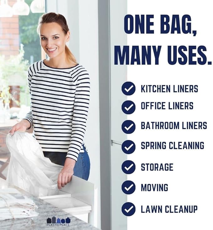 Plasticplace 13 Gallon Trash Bags │ 1.2 Mil │ White Extra-Large Drawstring Garbage Can Liners │ 24 x 31 (50 Case) (Pack of 2)