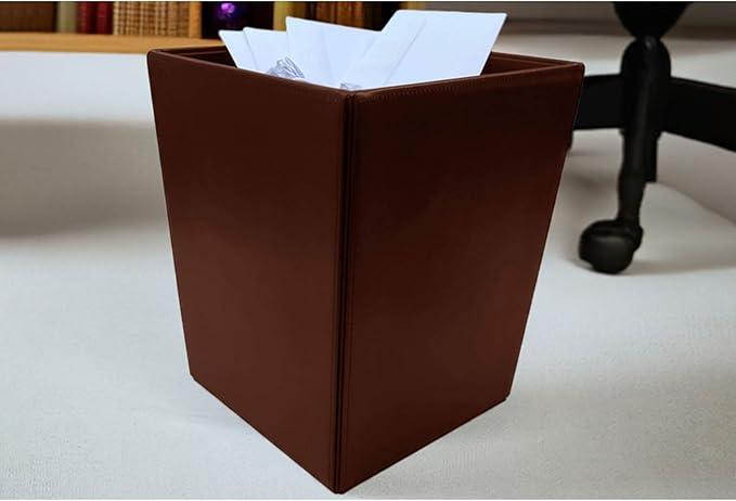 Dacasso Bonded Leather Waste Basket - Luxury Waste Basket (Dark Brown 14 QT)
