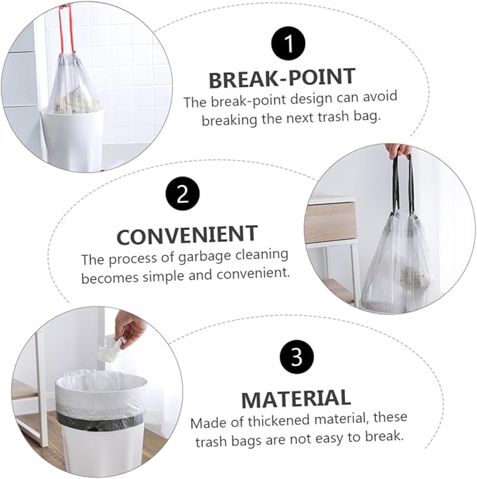 90pcs Disposable Drawstring Trash Bags with Handles Portable Grey and White Garbage Bags for Kitchen and Household Waste Practical for Home Use Random Color