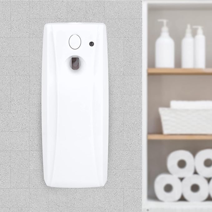 Indoor Wall Mounted Automatic Air Freshener Fragrance Aerosol Spray Dispenser Automatic Fragrance Dispenser with Light Sensor Adjustable Interval Timer for Home Bathroom