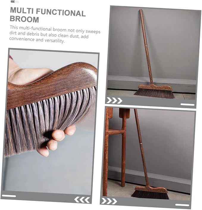 Wooden Outdoor Broom with Soft Bristles Long Handle Garden Scrub Broom for Deck Patio and Floor Cleaning Static Dust Brush for Home and Outdoor Use