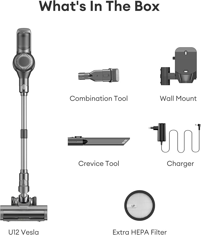 Ultenic Cordless Vacuum Cleaner 550W 50Kpa Stick Vacuum with Car Dashboard Screen Tangle-Free Brush for Pet Hair Max 45mins Runtime LED Display Tools for Hard Floor Carpet Car Cleaning U12