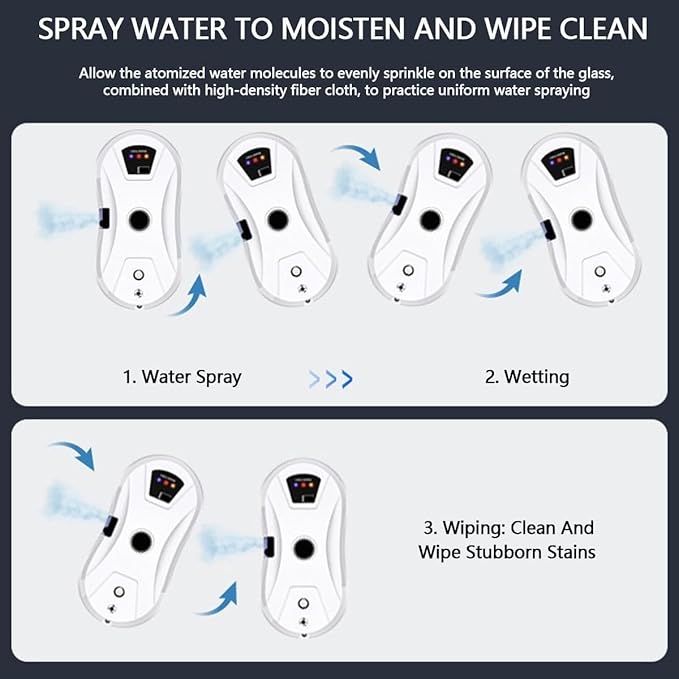Smart Water Spray Window Cleaning Robot Vacuum Cleaner 5600pa High Suction Anti-Drop Glass Washer for Tiles Bathrooms