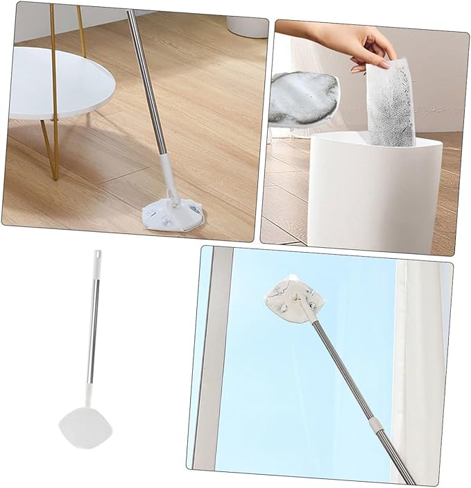 Electrostatic Dust Mop Set with Refillable Pad and Dry Cloth for Floor Cleaning Rotatable Triangular Mop Head for Indoor Use Lightweight Household Dust Removal Kit