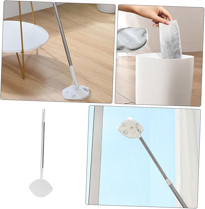 Dust Mop Set with Rotatable Flat Mop Head and Dry Cloth Refill for Hardwood Floors Suitable for Desktop and Floor Use