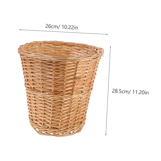 Lurrose Woven Rattan Trash Can Household Wastebasket Indoor Storage Bin for Office and Home Use Decorative Basket for Paper Recyclables and Trash