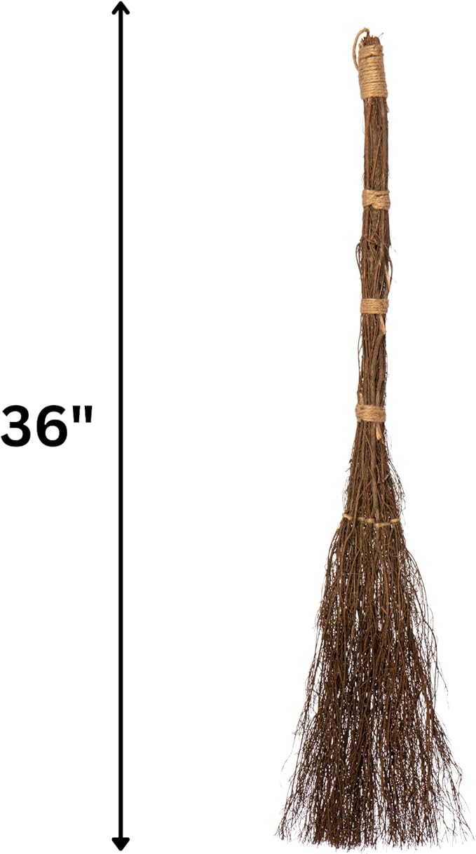 Apple Splendor Scented Broom – 36 Inch Rustic Heather Broom with Rope Loop for Easy Hanging – Farmhouse Kitchen Accent Witchy Halloween Décor Cozy Holiday Home Decoration &amp Door Protection