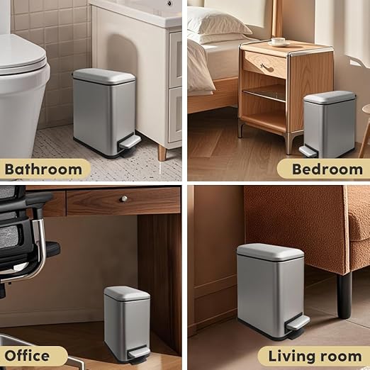 5 Liter / 1.3 Gallon Trash Can with Removable Liner Soft Close lid &amp Step Pedal Stainless Steel Trash Bin for BathroomBedroomHome OfficeGrey