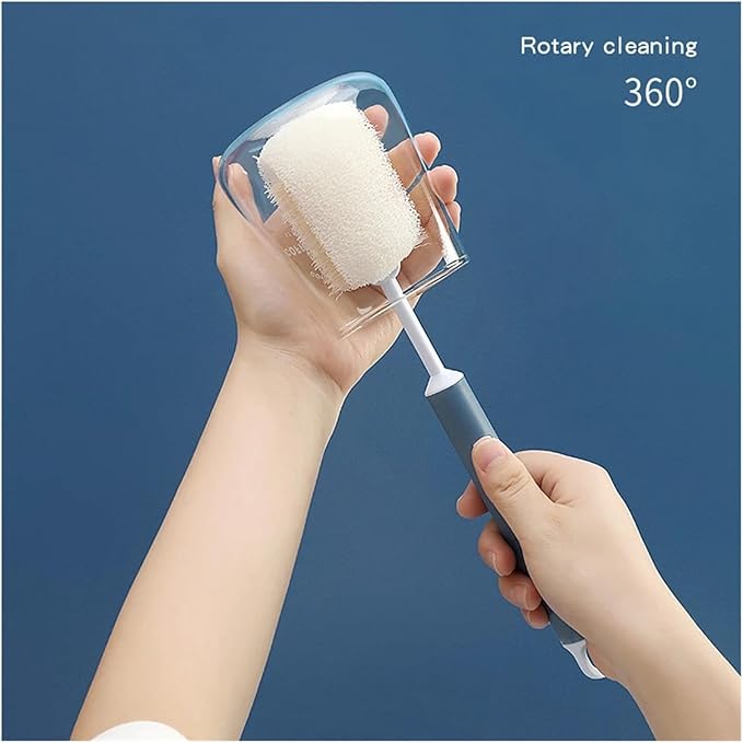 Removable Long Handle Soft Sponge Brush Kitchen Washing Cleaning Tool For Wineglass Bottle Glass Cup(Blue)