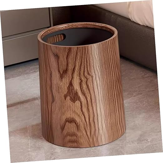 DOITOOL Vintage Imitation Wood Grain Trash Can Round Wastebasket Lightweight Multi-use Litter Box for Home Office Kitchen Bathroom with Clean Material and Large Capacity