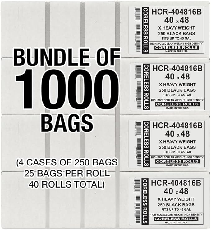 Aluf Plastics High Density Trash Bags 45 Gallon 1000 Count 16 Micron (eq) 40 x 48 Black for Bathroom Office Industrial Commercial Janitorial Municipal Recycling