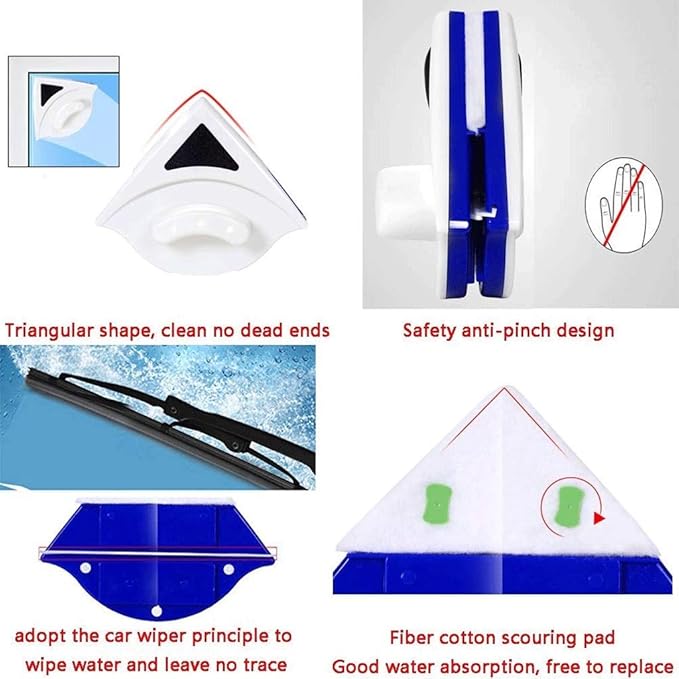 Double-Sided Magnetic Window Cleaner Glass Cleaning Brush Wiper Household Tools with Anti-Falling Rope for High