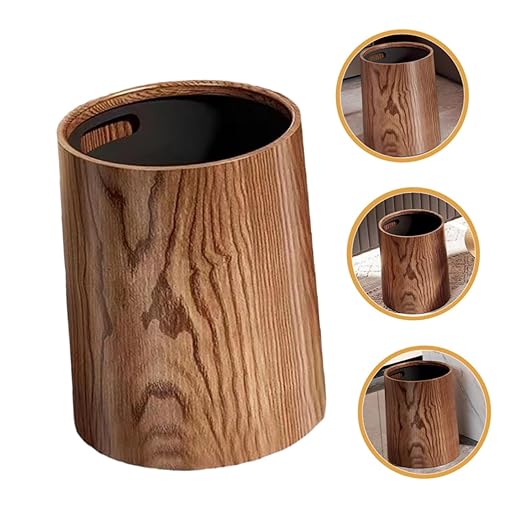 PRETYZOOM Large Capacity Imitation Wood Grain Trash Can Convenient Wastebasket for Living Room Kitchen and Bathroom Stylish Design for Residential and Commercial Use