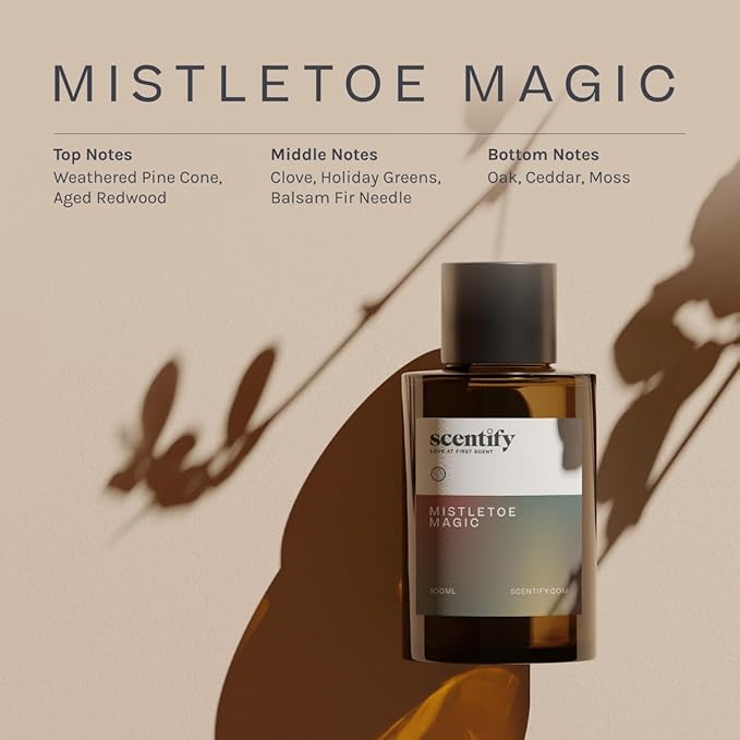 Scentify Holiday Mistletoe Magic Aroma Oil Christmas Refill Scent for Oil Diffusers - Pine Oak Moss Clove Cedar - Luxurious Relaxing Aromatherapy Fragrance 100ml 3.38oz