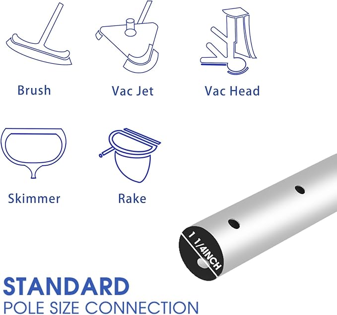 Poolvio 15 FT Telescopic Pool Pole - Adjustable 3 Piece Aluminum Pool Skimmer Pole for Pool Cleaning Skimmer Nets Vacuum Heads &amp Brushes Strong Grip &amp Lock