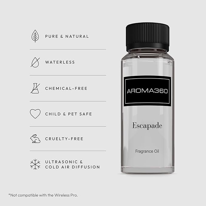Aroma360 - Escapade Fragrance Oil Scent - Luxury Aromatherapy Scent Diffuser Oil - Hints of Lemon Ocean Bergamot &amp Fragrant Jasmine - for Essential Oil Diffusers - for Home &amp Office - 120mL