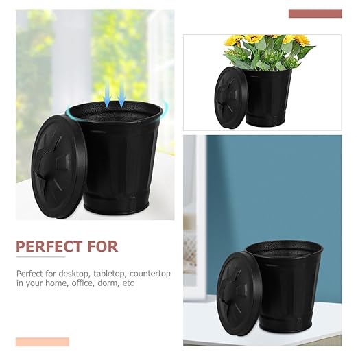 PRETYZOOM 4pcs Small Galvanized Trash Can Lid Wastebasket for Indoor Plants Nursery Pot Storage Bin