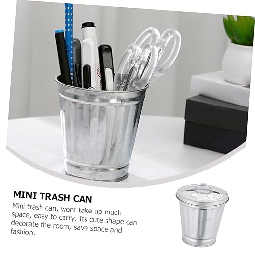 4pcs Mini Metal Desk Trash Can Small Wastebasket for Desktop Desk Trash Bin Can Mini Table Storage Jar