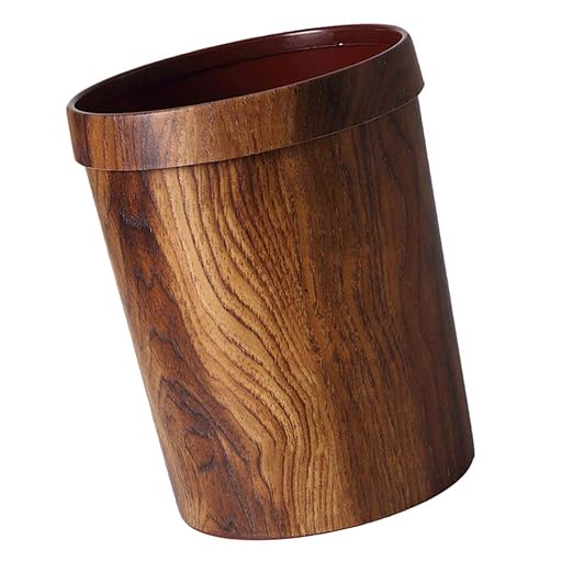 LIFKOME 1pc Rustic Imitated Solid Wood Trash Can Compact Waste Bin for Home Bathroom Office Kitchen Elegant Design Easy to Clean Lightweight