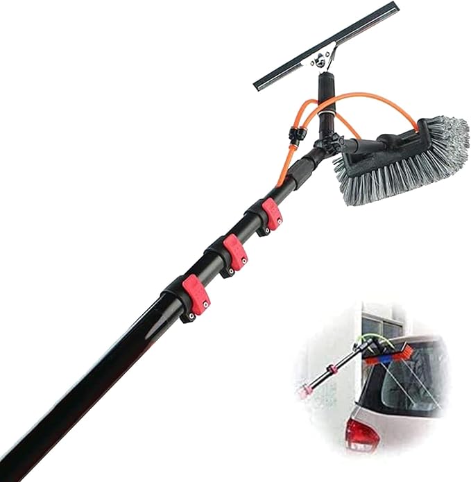 Water Fed Pole Kit Window Cleaner Window Glass Solar Panel Cleaning System - 180° Rotatable Brush Head Telescopic Cleaning Brush10.8M/36FT