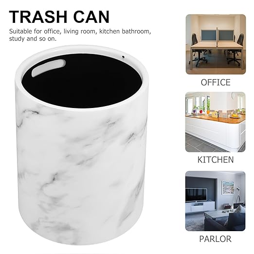 ABOOFAN Marble Design Small Trash Can Plastic Round Trash Can Bathroom Wastebasket Garbage Can Office Recycle Bin for Bathroom Bedroom Home Office White
