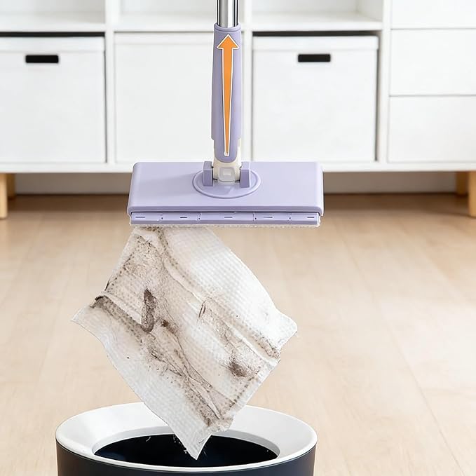 Zero Touch Mini Mop Snap Grip Mini Mop with Automatic Cloth Lock No-Touch Wet &amp Dry Flat Cleaner for Floors Walls &amp Corners Includes Reusable Cleaning Cloths (White 36in)