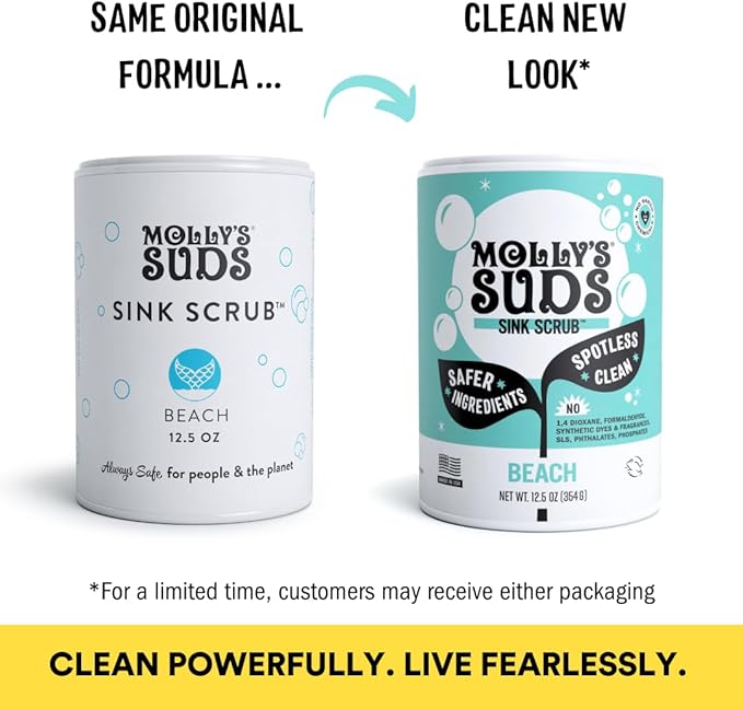 Molly's Suds Sink and All Purpose SCRUB | Gently Removes Stains Scrubs Away Grease &amp Gime Buffs out Scratches | Plant and Mineral Based | 2 Pack Beach Scent