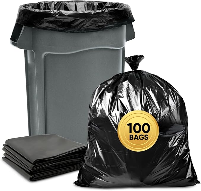 Tasker 44-45 Gallon Trash Bags Heavy Duty (Value 100 Bags w/Ties) Extra Large Black Trash Bags - 39 Gallon - 40 Gallon - 42 Gallon - 45 Gallon - Large Black Garbage Bags Heavy Duty