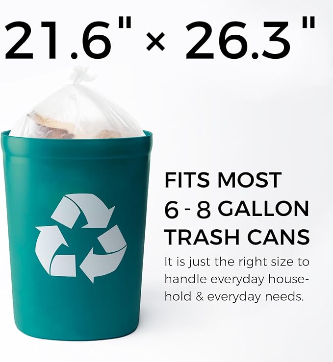 6-8 Gallon Medium Trash Bags 500 Count Super Value Bulk Kitchen Garbage Bags Unscented Clear Wastebasket Bin Liners