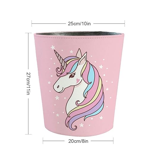 10L Wastebasket Retro Decorative Trash Can Waterproof PU Leather Wastebasket Without Lid Girl's Wastebasket Unicorn Wastebasket for Kitchen Office Living Room Bedroom