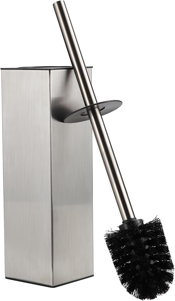 BGL Square Toilet Brush with HolderStainless Steel Rubber Painted Toilet Bowl Brush and Holder for Bathroom2 Cleaner Brush HeadsBrushed Nickel
