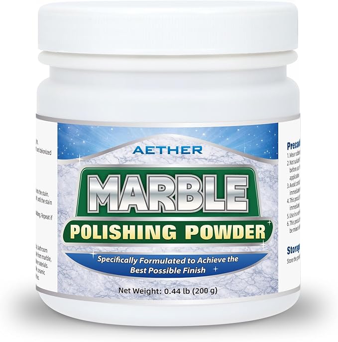 AETHER Marble Polishing Powder Restore Shine Remove Water Stains Scratches Rings Etches Professional Stone Polishing &amp Cleaning Powder for Marble Stone Granite Quartz Tile Floor Countertop Surfa