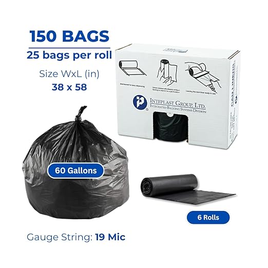 Inteplast VALH3860K22 HDPE Waste Can Liner 0. 74 Mil Star Seal 38 x 58 Black (6 Pack of 25)