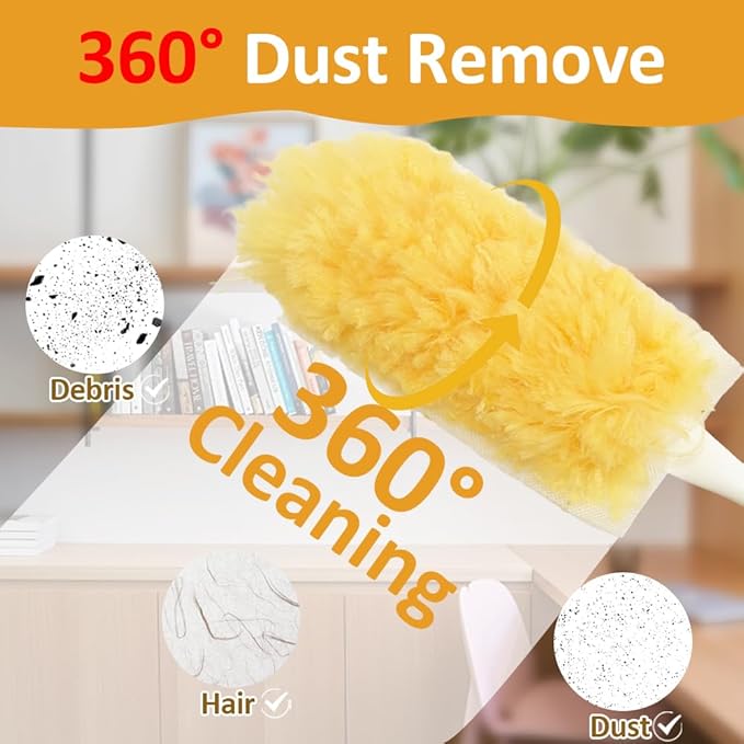 50 Count 360° Heavy Duty Duster Refills Unscented Disposable Dusters Refill Kit for Cleaning Dusting Furniture Blind Ceiling Fan with 1 Extension Retractable Pole + 1 Short Handle
