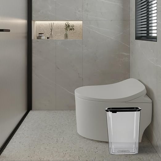 Transparent Square Garbage Bin Wastebasket for Home Office Bedroom Bathroom Compact Plastic Trash Can with Firm Bagging Modern Design for Household Storage and Recycling